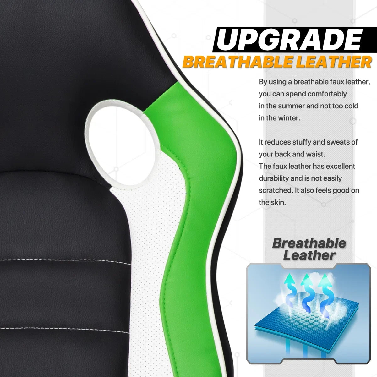 Faux Leather Chair with Floor Protector Mat Set, PU Computer Gaming Racer Seat with Flip-Up Handrail