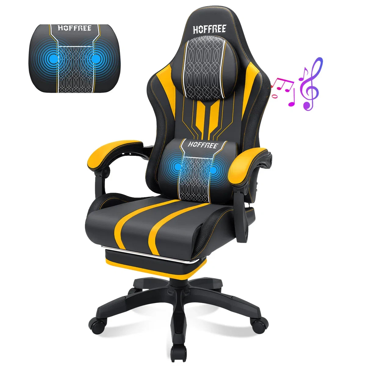 Reclining Ergonomic Gaming Chair with Massage and Bluetooth Speakers