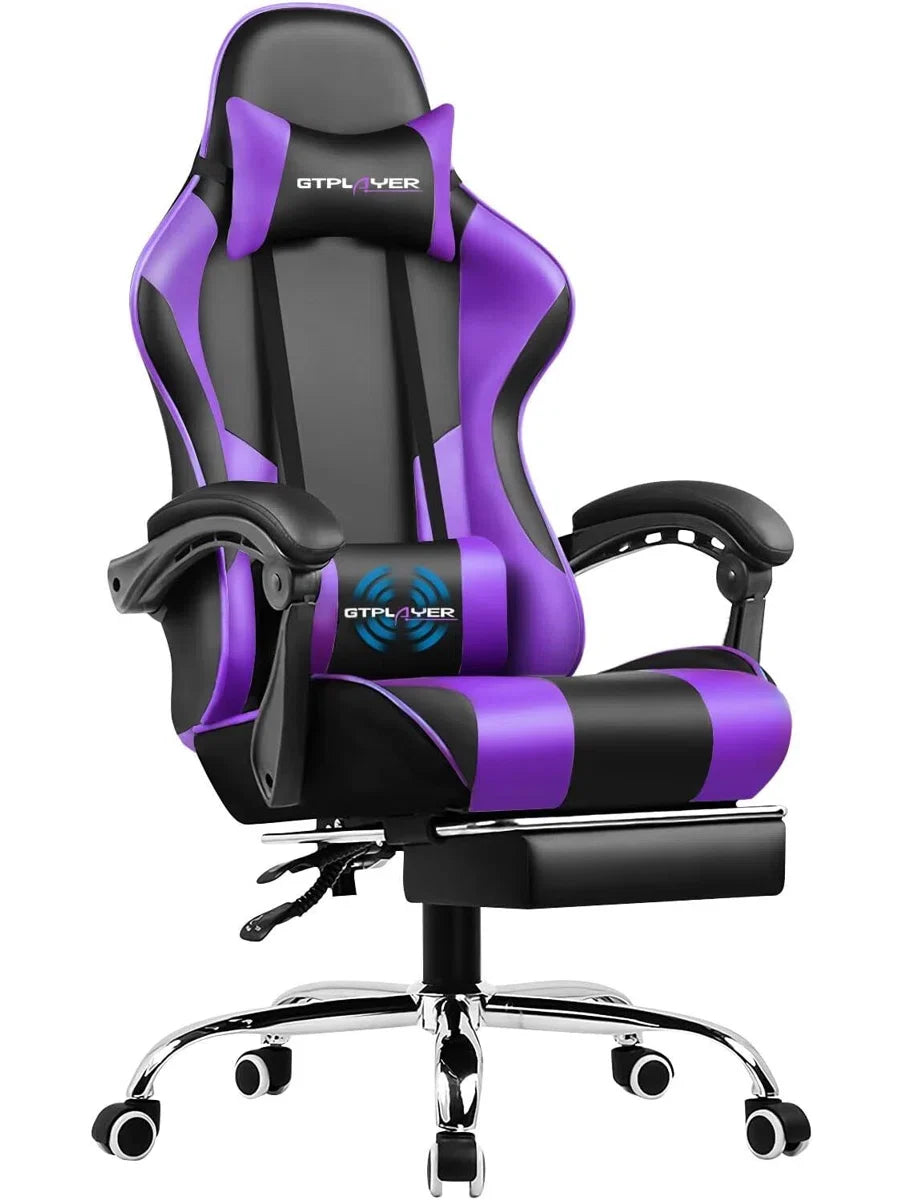 Adjustable Reclining Ergonomic Faux Leather Swiveling PC & Racing Game Chair with Footrest