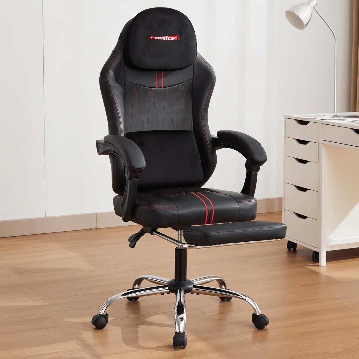 Ergonomic Gaming Chair with Footrest, Faux Leather Reclining Swivel PC Racing Office Chair, Lumbar Support, Big Tall Weight Capacity
