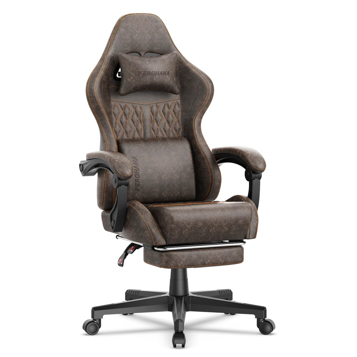 Soontrans Gaming Chair with Footrest Computer Ergonomic Office Chair with Massage Lumbar Support & Headrest, High Back Vintage Game Chair for Adults and Kids, Brown