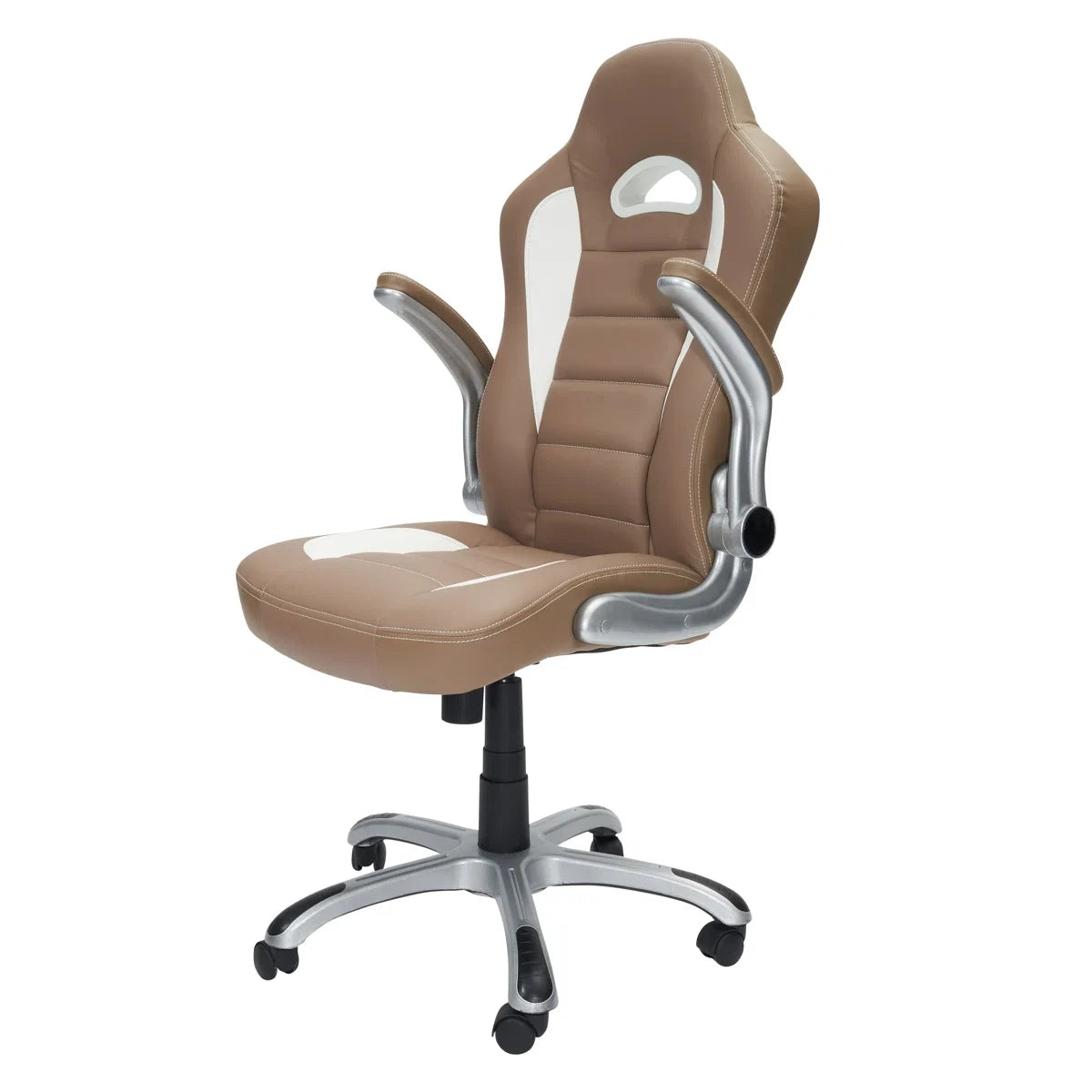 Brumley Adjustable Reclining Ergonomic Faux Leather Swiveling PC & Racing Game Chair in Beige/White