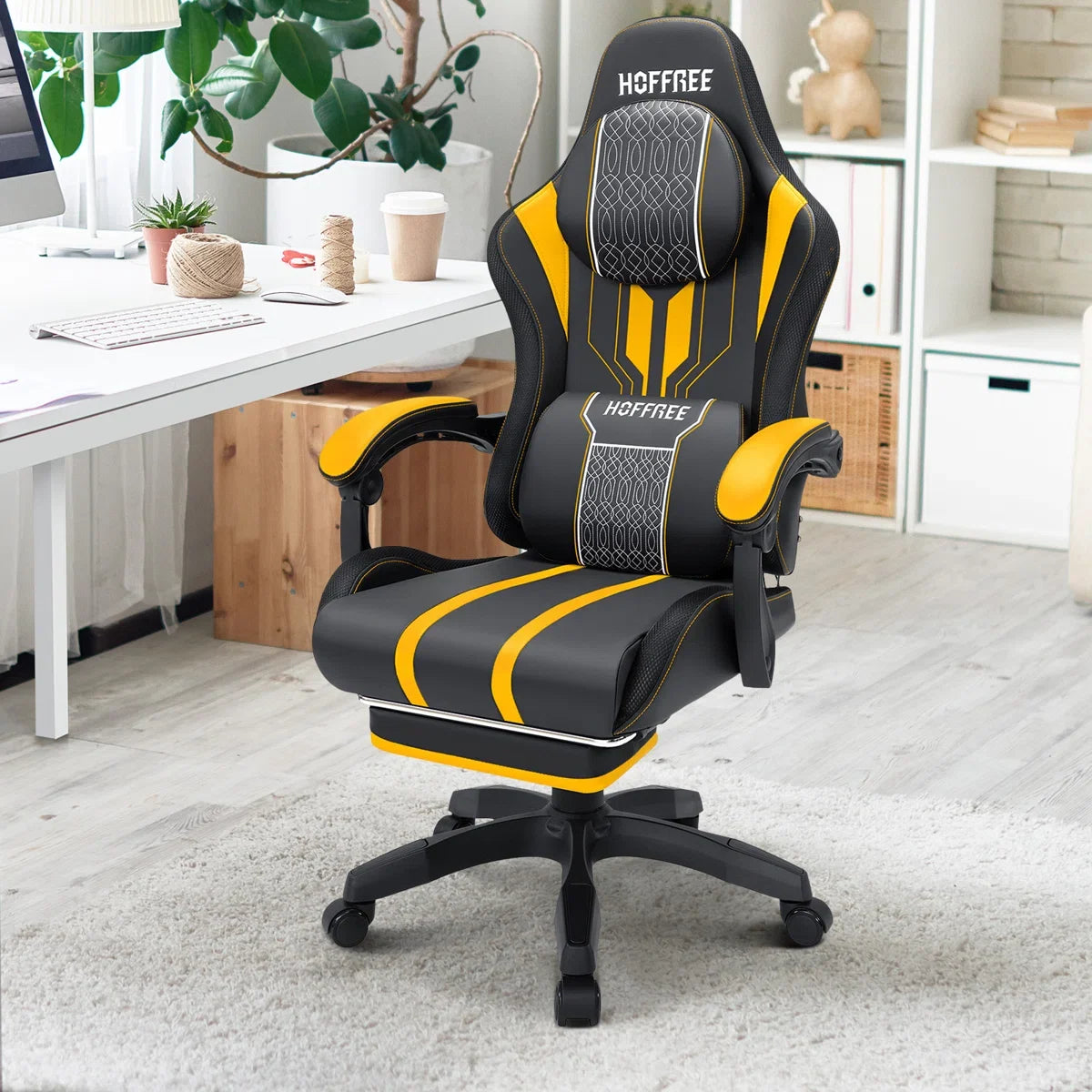Reclining Ergonomic Gaming Chair with Massage and Bluetooth Speakers