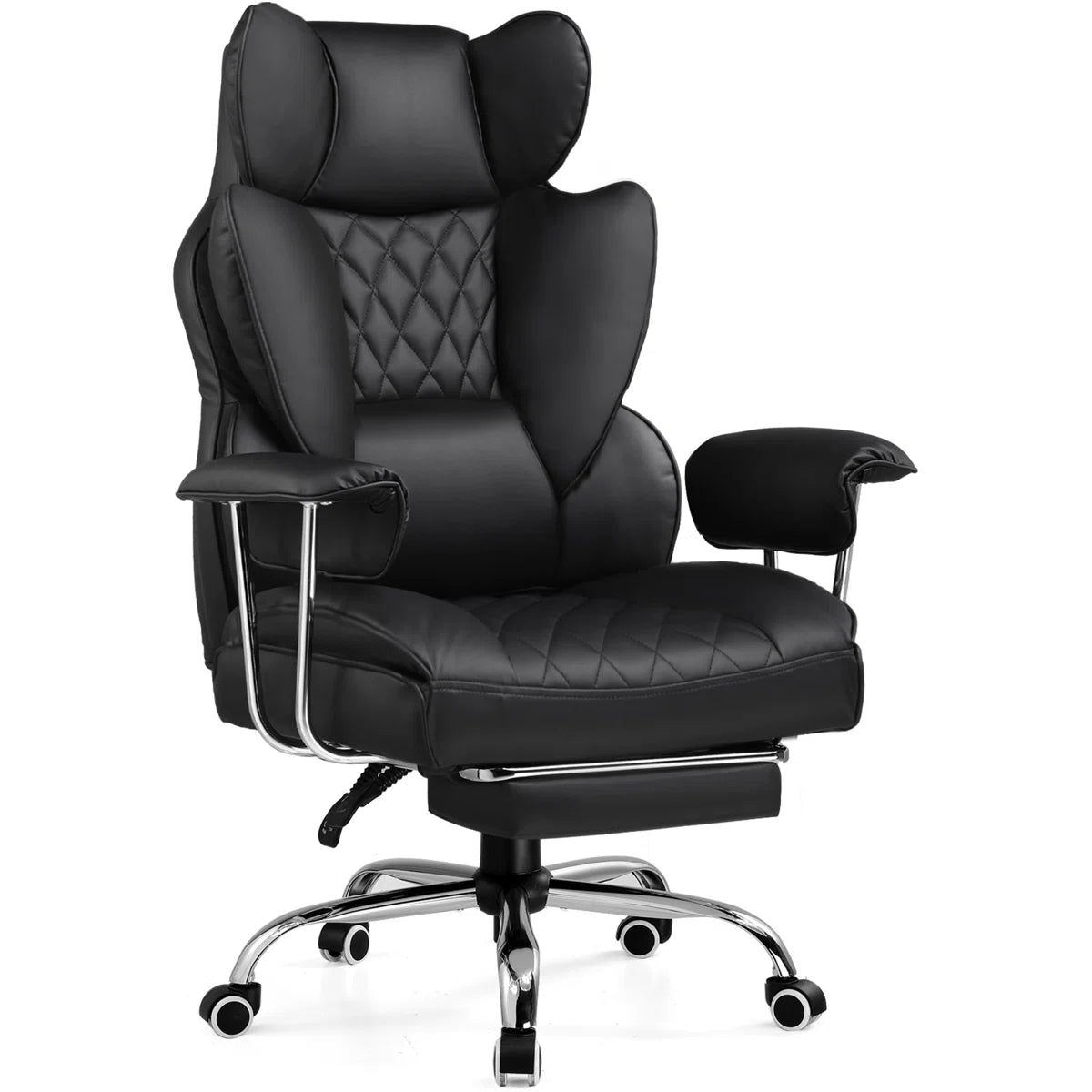 Big And Tall Gaming Chair With Pocket Spring Lumbar Support, Ergonomic Office Chair With Footrest, Executive Desk Chair With Outward Fixed Soft Armrests, Computer Chair With High Back