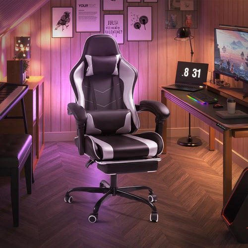 Adjustable Video Gaming Chair with Massage Swiveling PC & Racing Game Chair with Footrest
