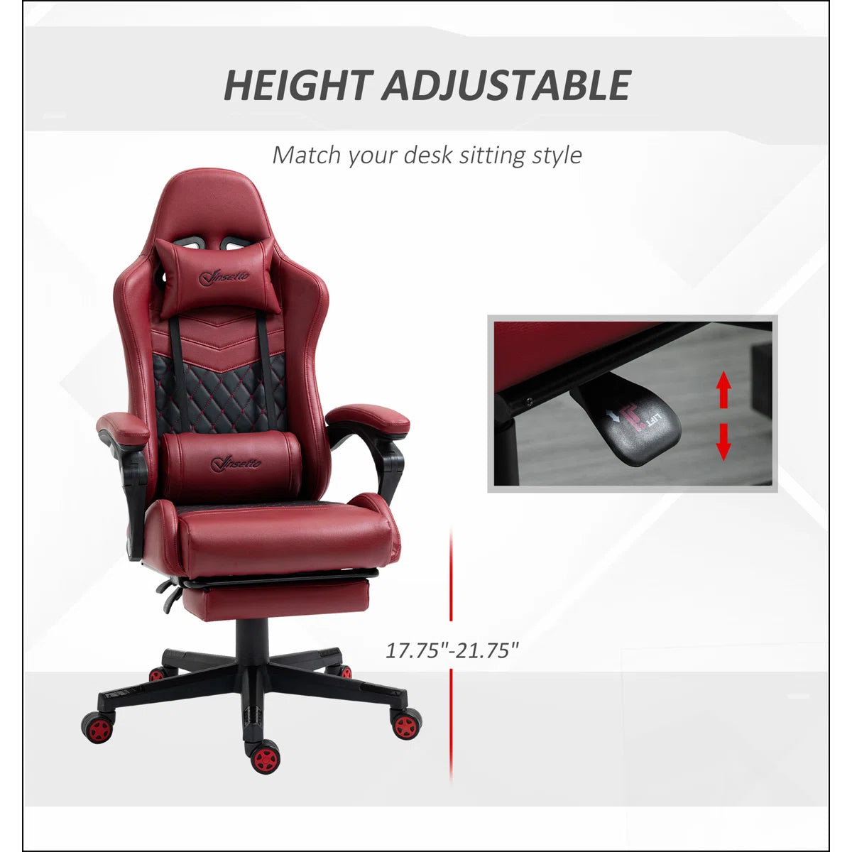 Vinsetto Racing Gaming Chair Diamond PU Leather Office Gamer Chair High Back Swivel Recliner with Footrest, Lumbar Support