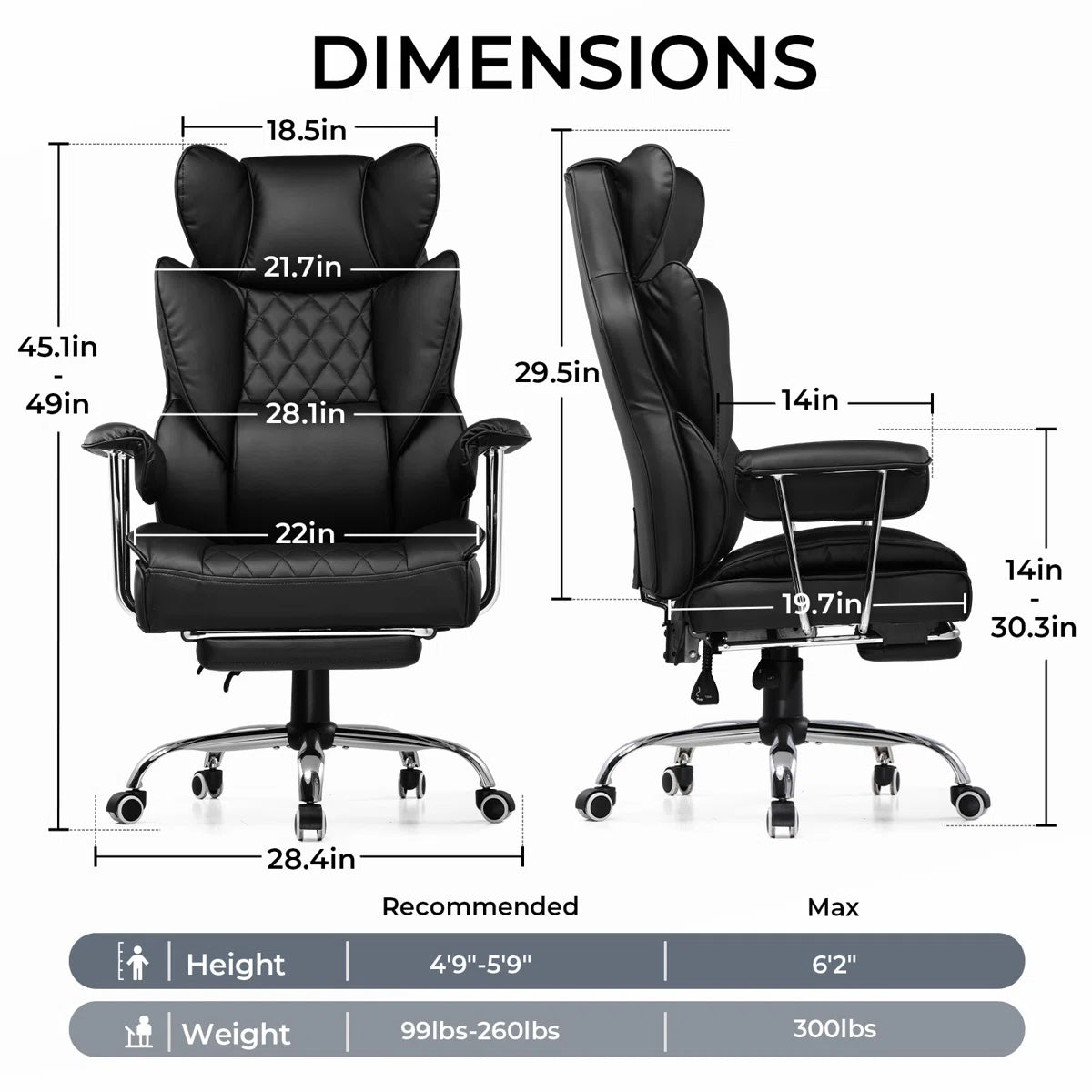 Big And Tall Gaming Chair With Pocket Spring Lumbar Support, Ergonomic Office Chair With Footrest, Executive Desk Chair With Outward Fixed Soft Armrests, Computer Chair With High Back