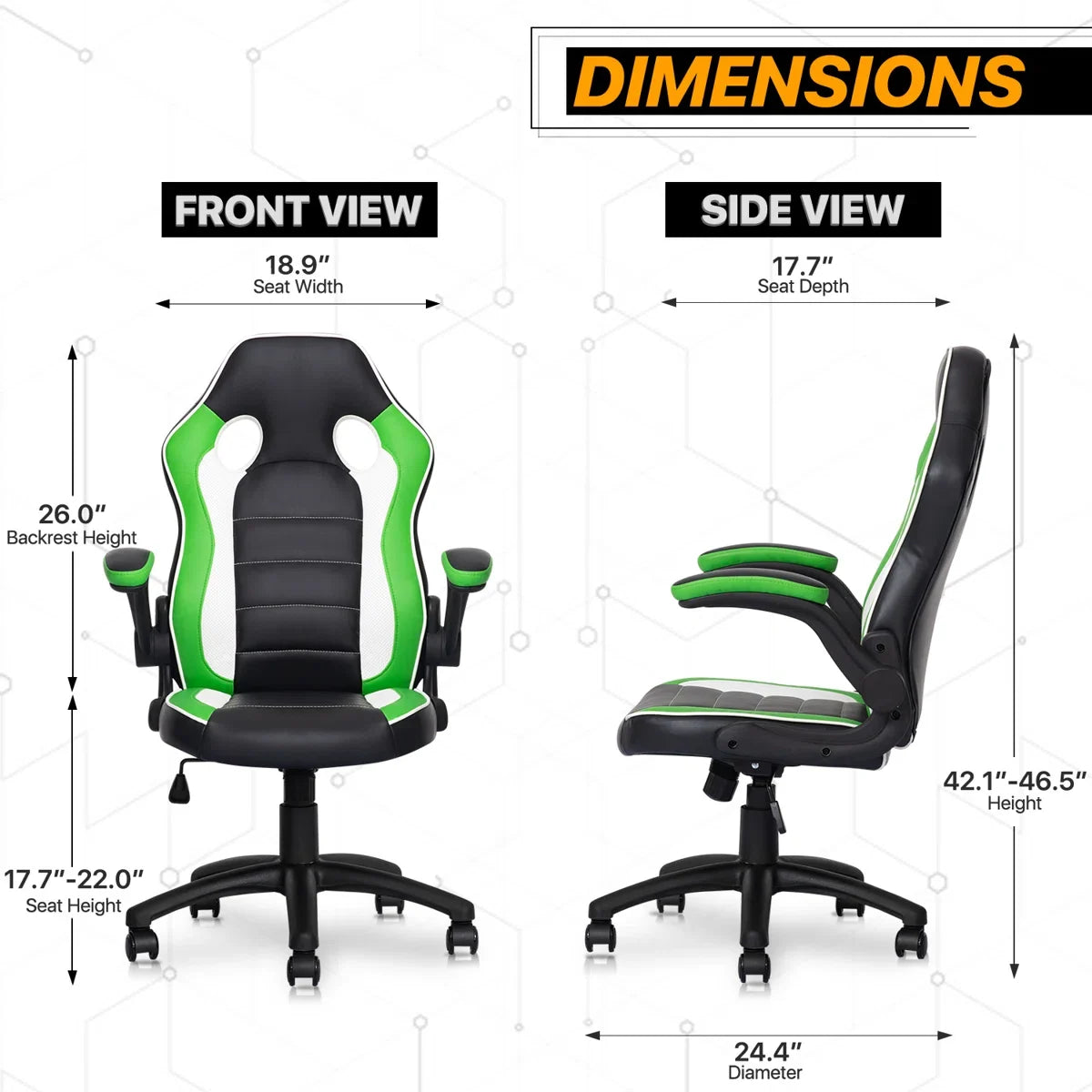 Faux Leather Chair with Floor Protector Mat Set, PU Computer Gaming Racer Seat with Flip-Up Handrail