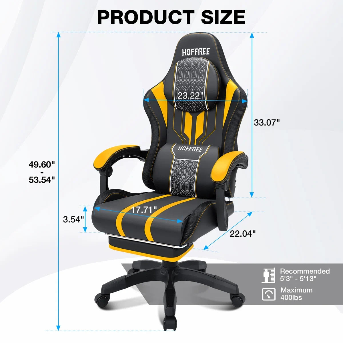 Reclining Ergonomic Gaming Chair with Massage and Bluetooth Speakers
