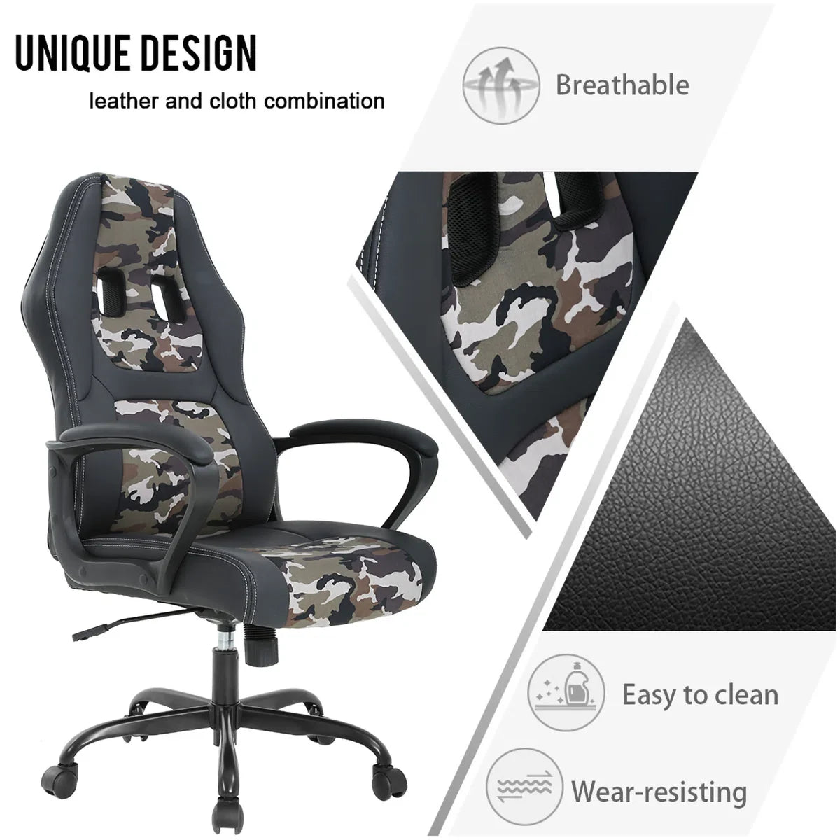 Adjustable Reclining Ergonomic Faux Leather Swiveling PC & Racing Game Chair