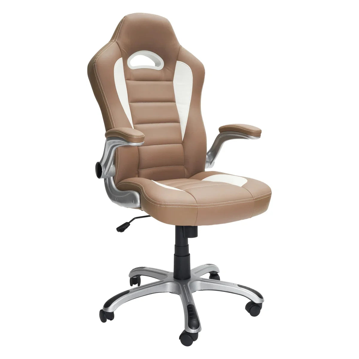 Brumley Adjustable Reclining Ergonomic Faux Leather Swiveling PC & Racing Game Chair in Beige/White