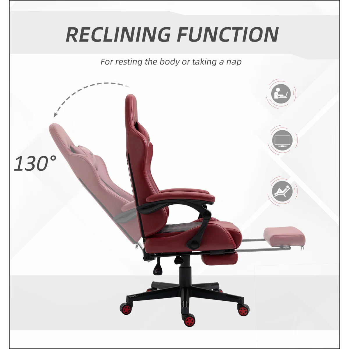 Vinsetto Racing Gaming Chair Diamond PU Leather Office Gamer Chair High Back Swivel Recliner with Footrest, Lumbar Support