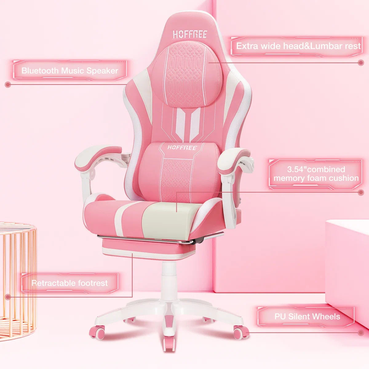 Extra Wide Gaming Chair Ergonomic Gaming Chair with Bluetooth Speakers Massage Lumbar