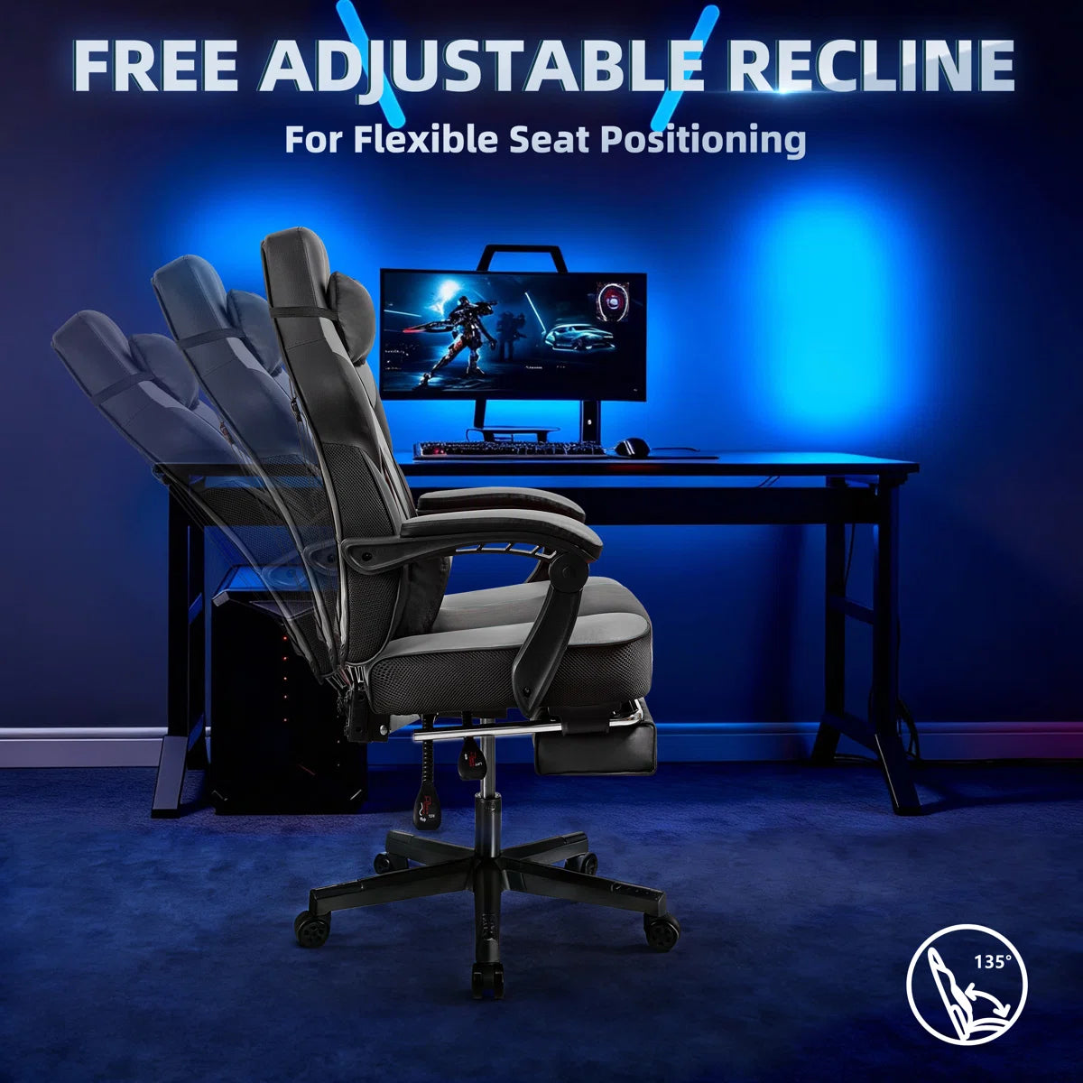 Gaming Chair with Footrest Lumbar Support