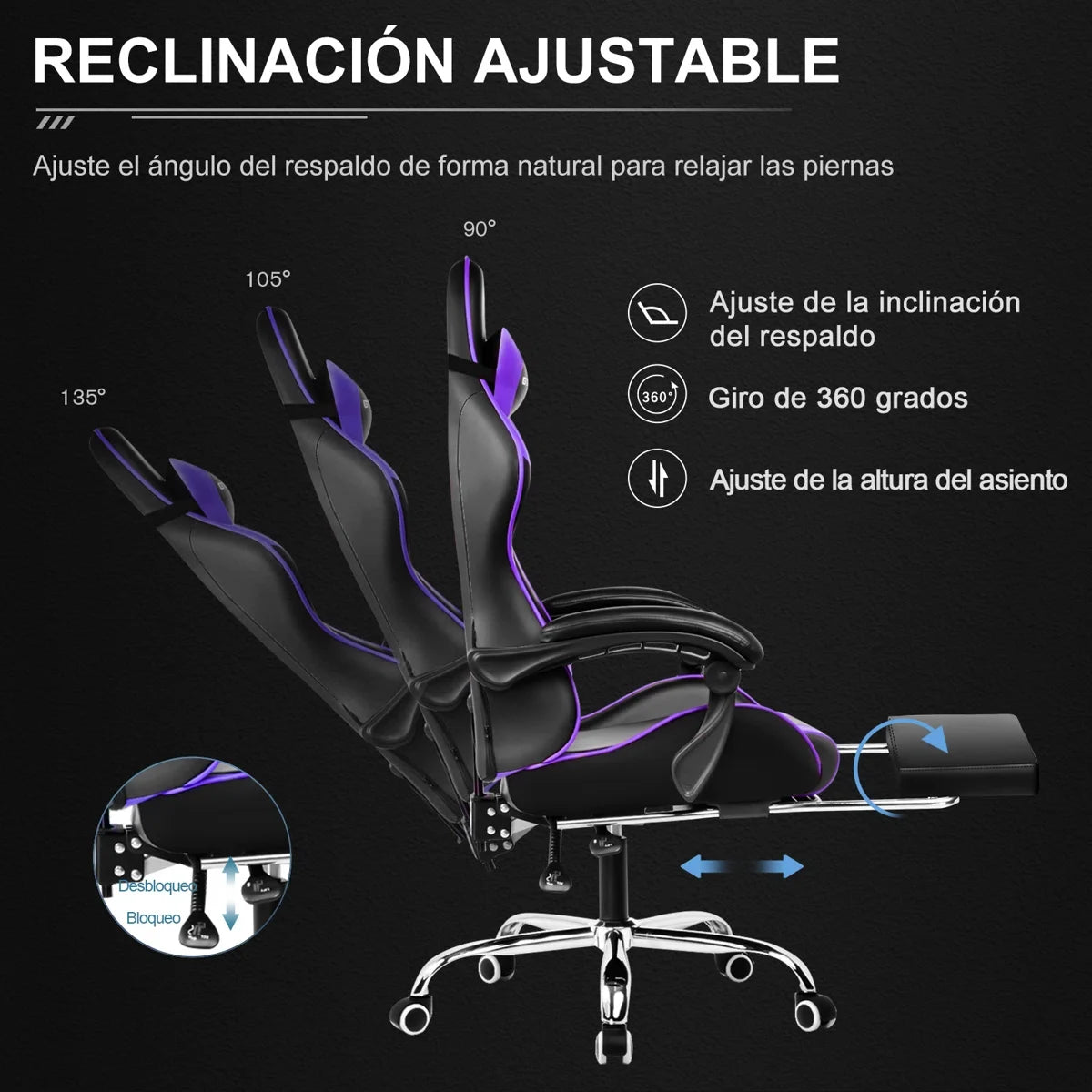 Adjustable Reclining Ergonomic Faux Leather Swiveling PC & Racing Game Chair with Footrest