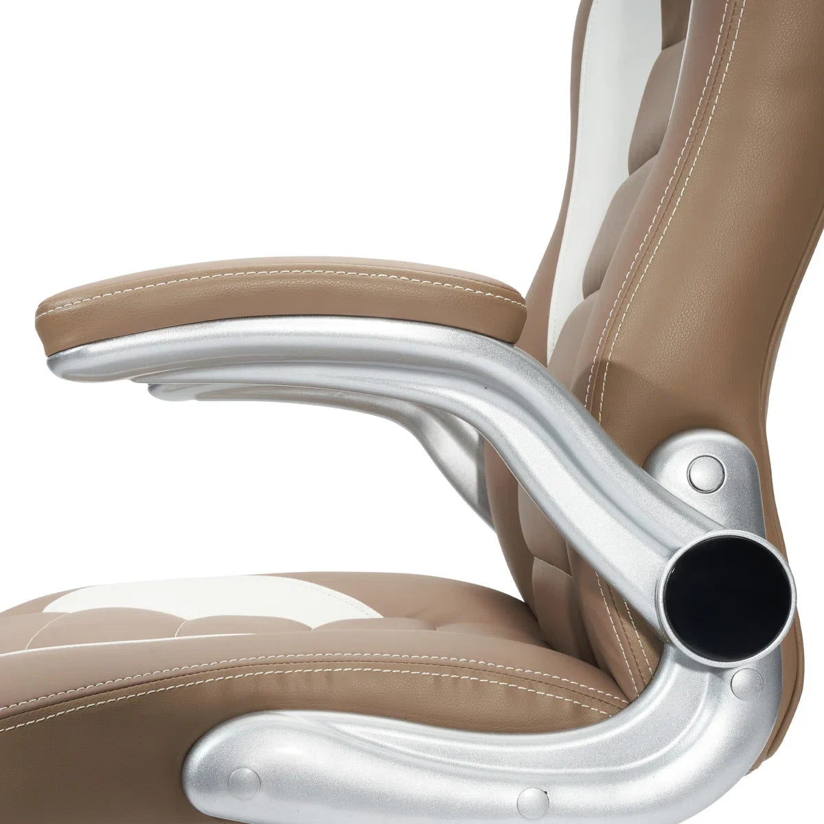 Brumley Adjustable Reclining Ergonomic Faux Leather Swiveling PC & Racing Game Chair in Beige/White