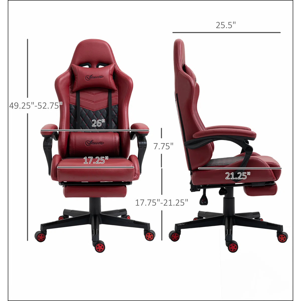 Vinsetto Racing Gaming Chair Diamond PU Leather Office Gamer Chair High Back Swivel Recliner with Footrest, Lumbar Support
