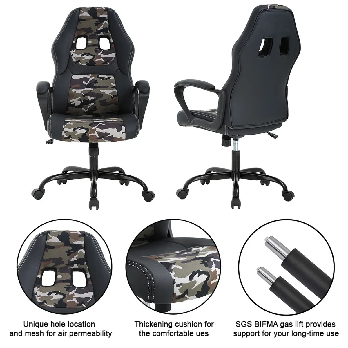 Adjustable Reclining Ergonomic Faux Leather Swiveling PC & Racing Game Chair