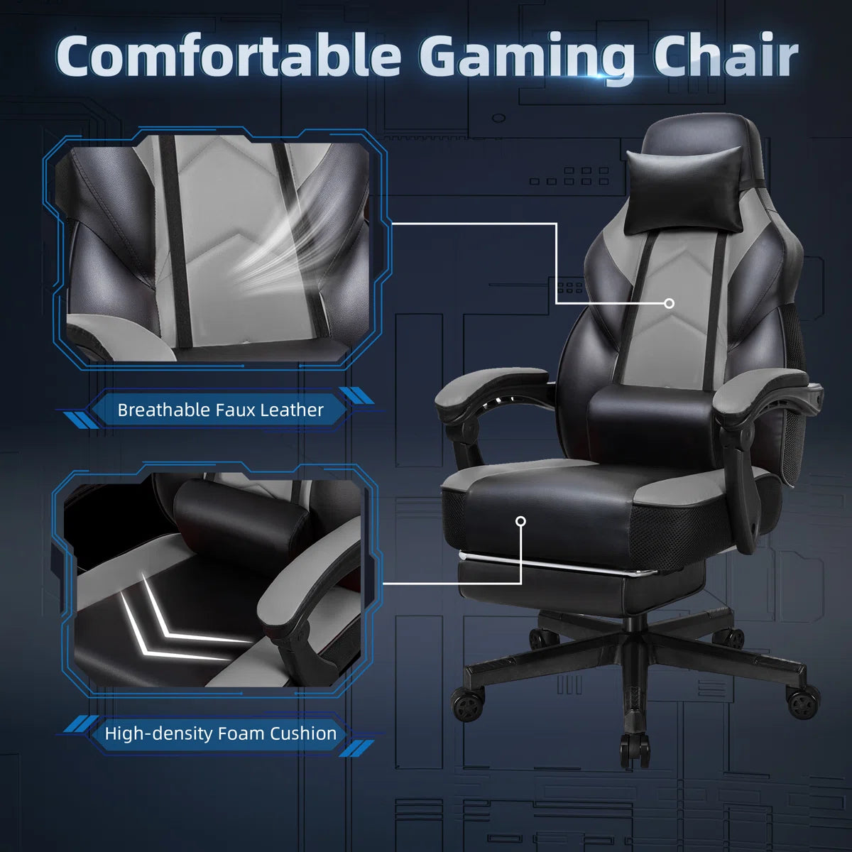Gaming Chair with Footrest Lumbar Support