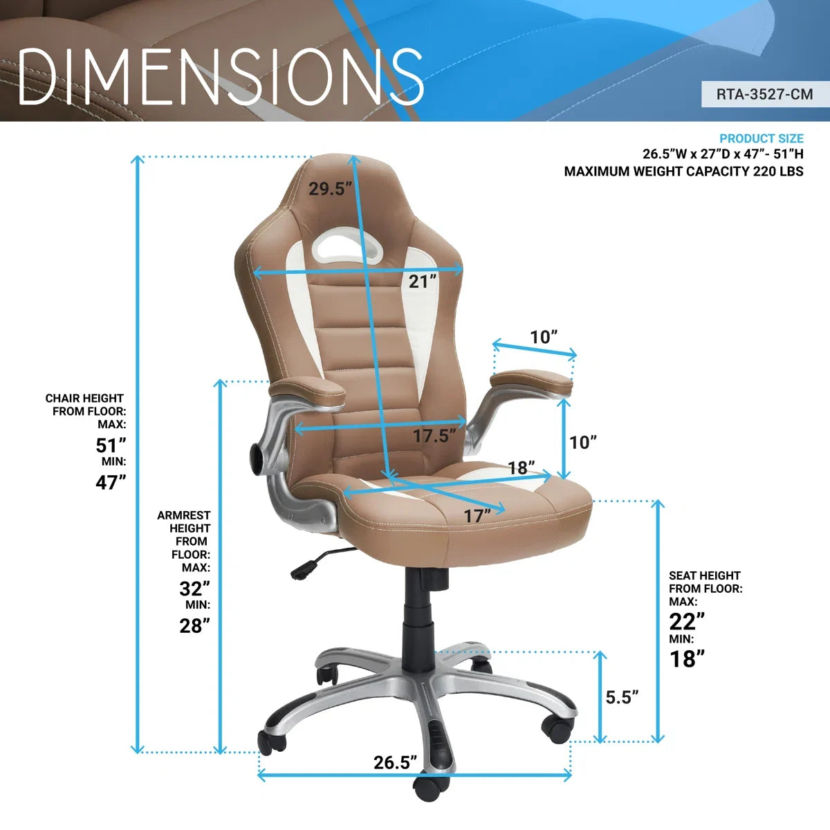 Brumley Adjustable Reclining Ergonomic Faux Leather Swiveling PC & Racing Game Chair in Beige/White