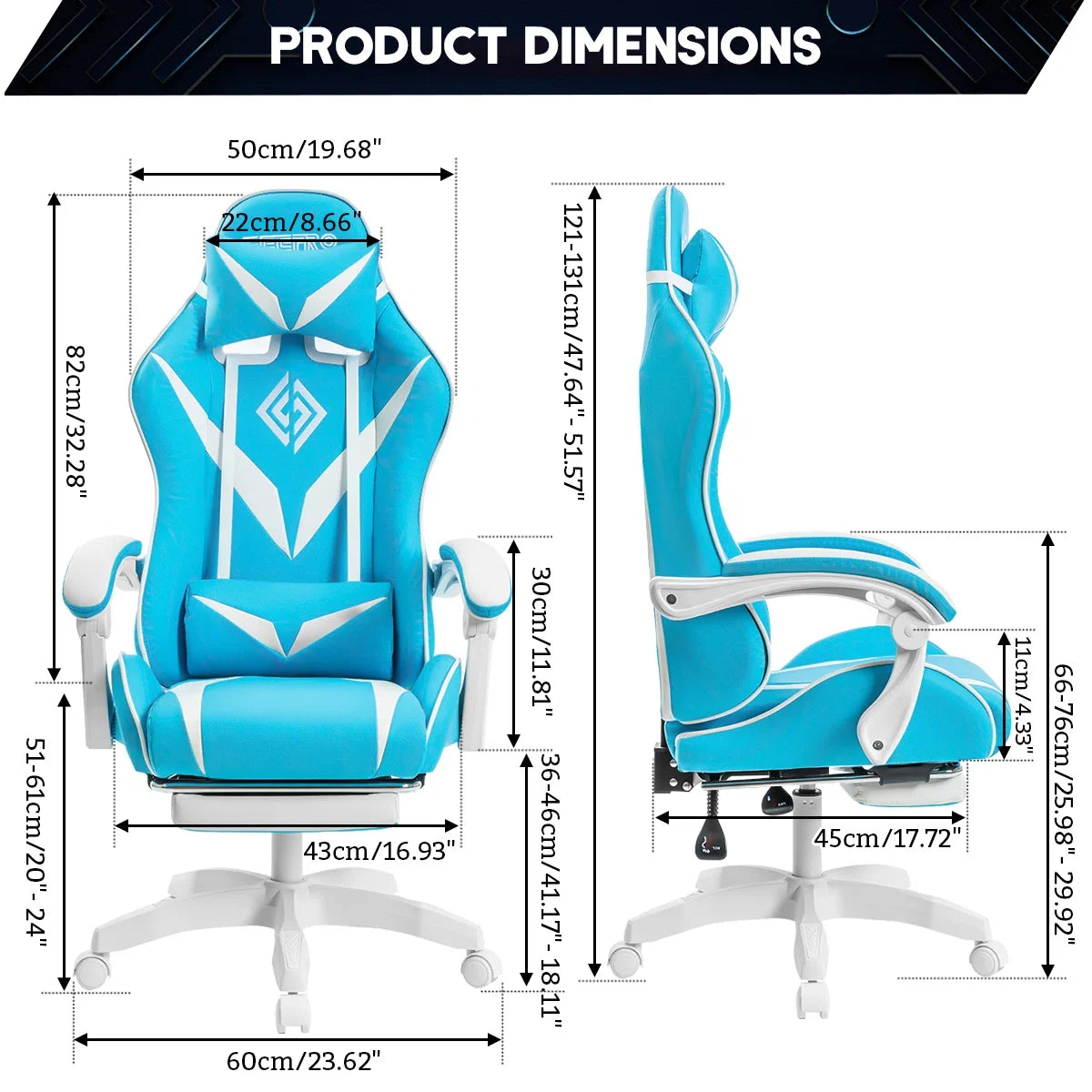 Adjustable Reclining Ergonomic Swiveling PC & Racing Game Chair with Footrest