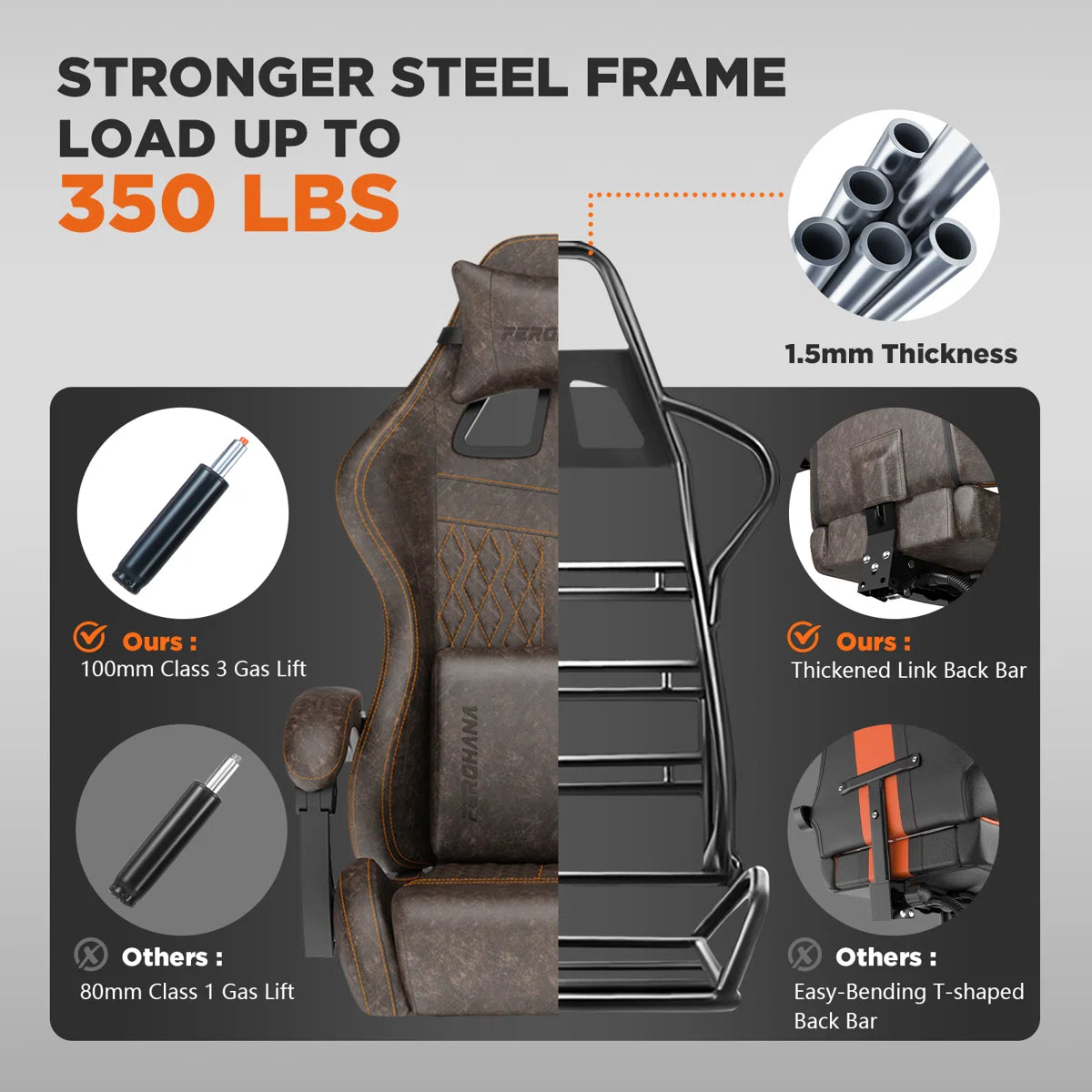 Soontrans Gaming Chair with Footrest Computer Ergonomic Office Chair with Massage Lumbar Support & Headrest, High Back Vintage Game Chair for Adults and Kids, Brown