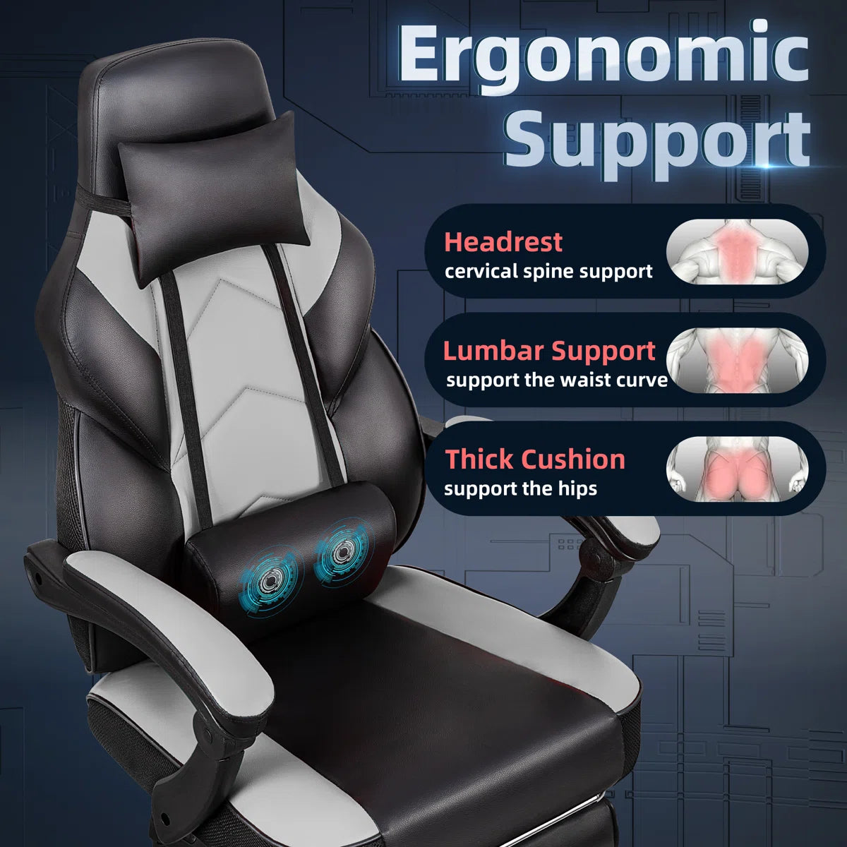 Gaming Chair with Footrest Lumbar Support