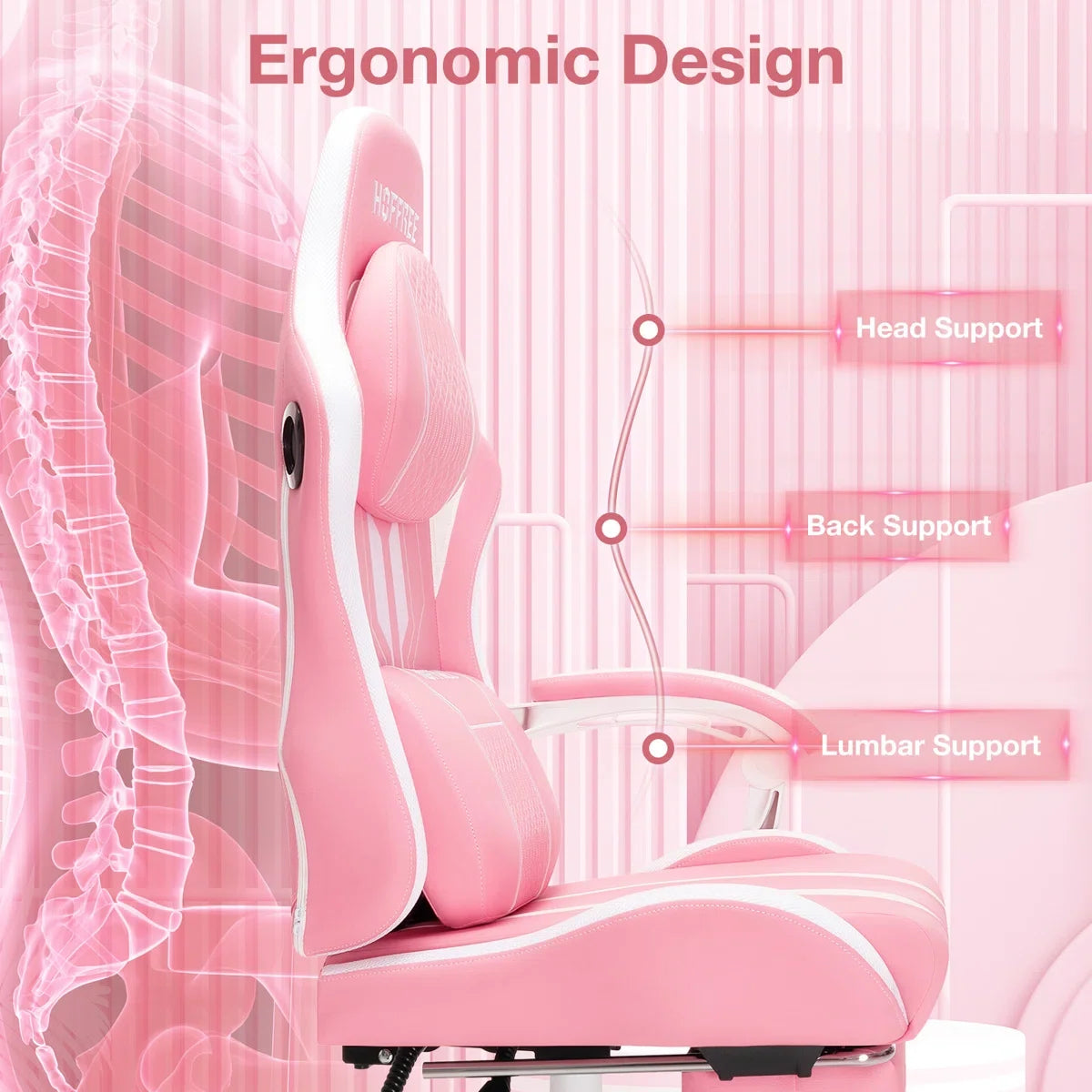 Extra Wide Gaming Chair Ergonomic Gaming Chair with Bluetooth Speakers Massage Lumbar