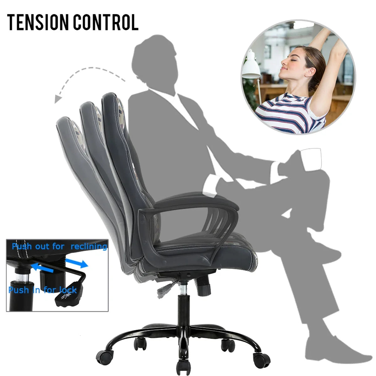 Adjustable Reclining Ergonomic Faux Leather Swiveling PC & Racing Game Chair