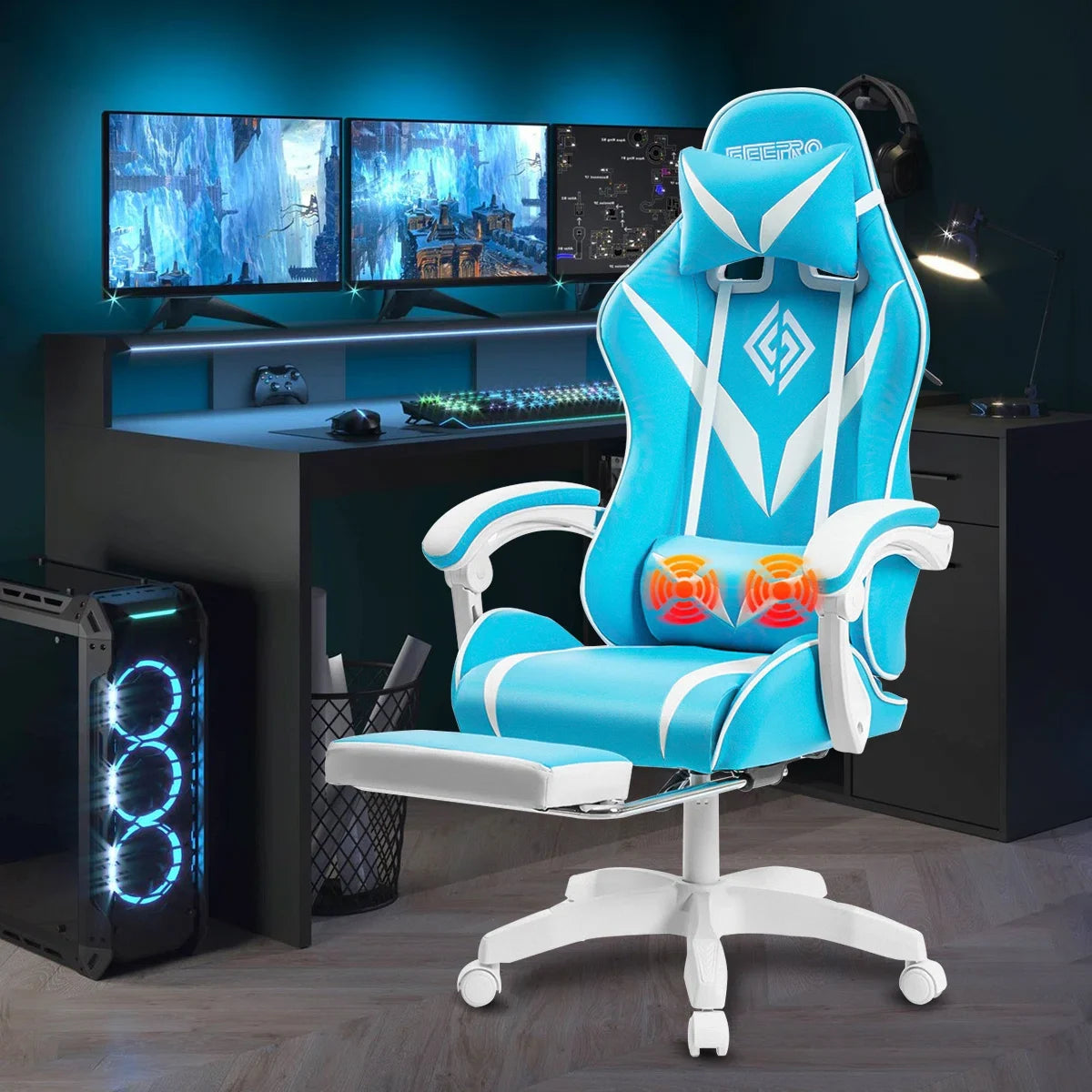 Adjustable Reclining Ergonomic Swiveling PC & Racing Game Chair with Footrest