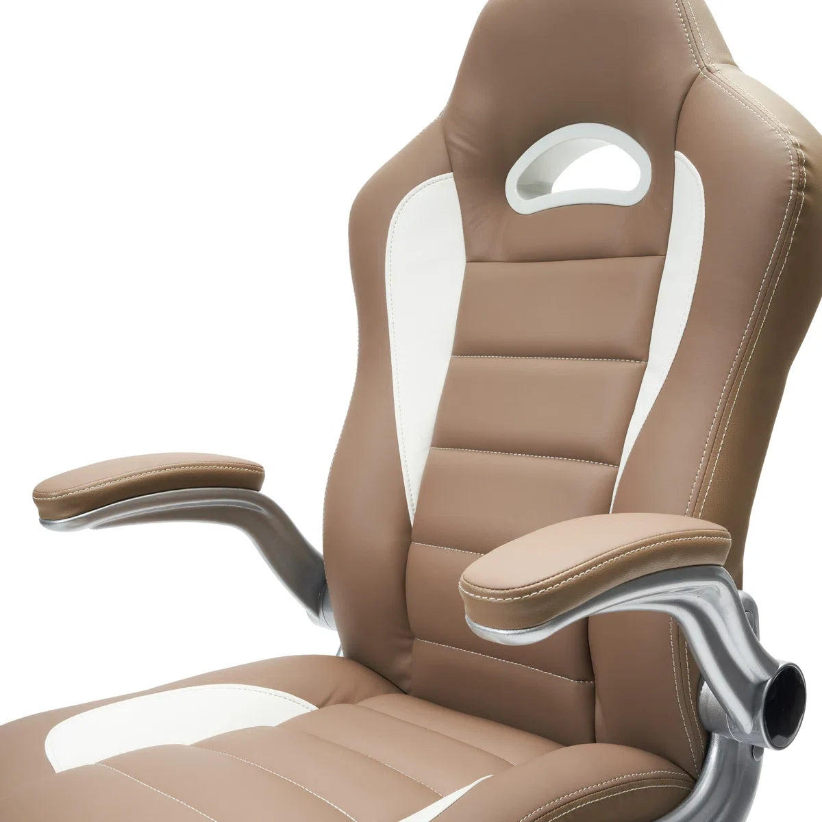 Brumley Adjustable Reclining Ergonomic Faux Leather Swiveling PC & Racing Game Chair in Beige/White