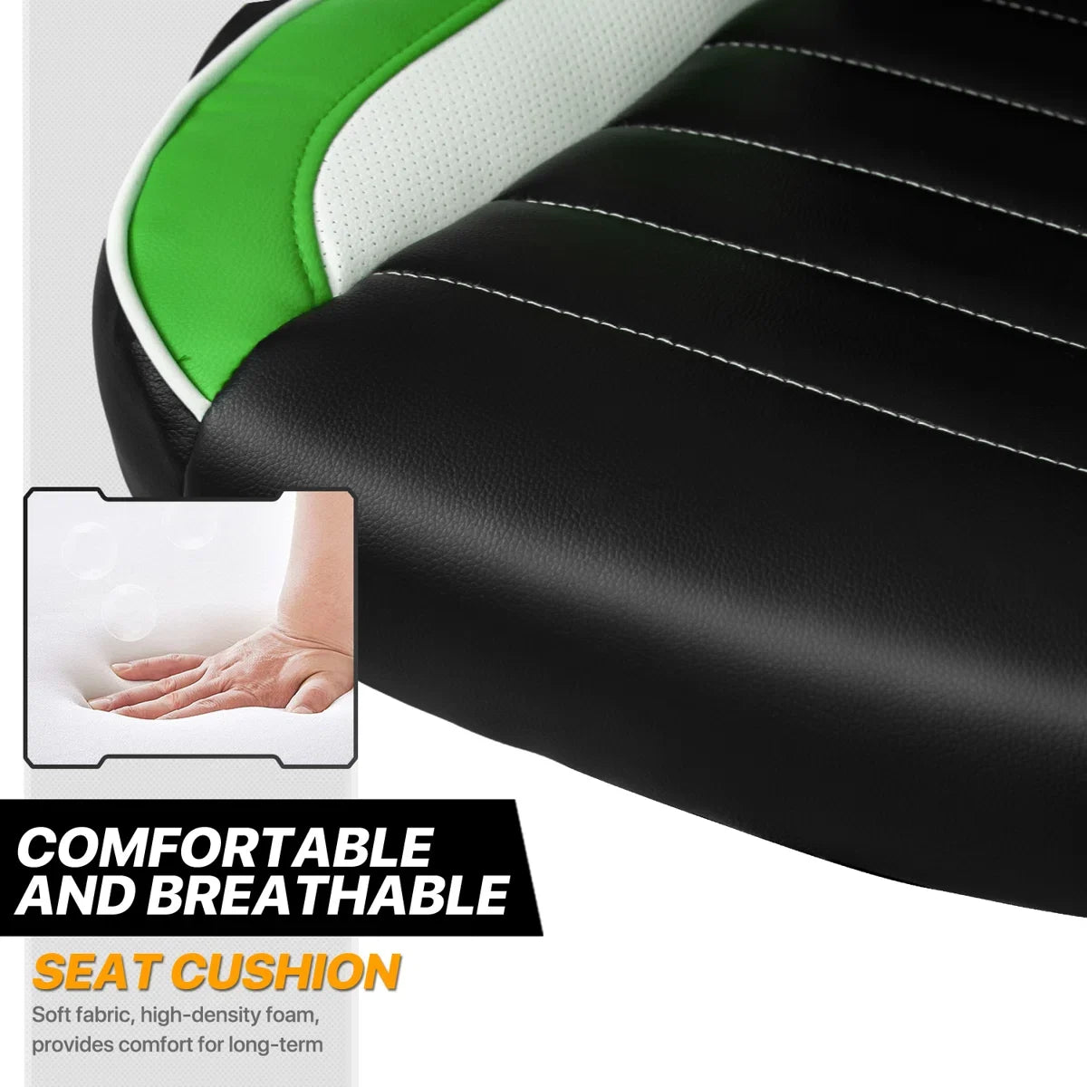 Faux Leather Chair with Floor Protector Mat Set, PU Computer Gaming Racer Seat with Flip-Up Handrail