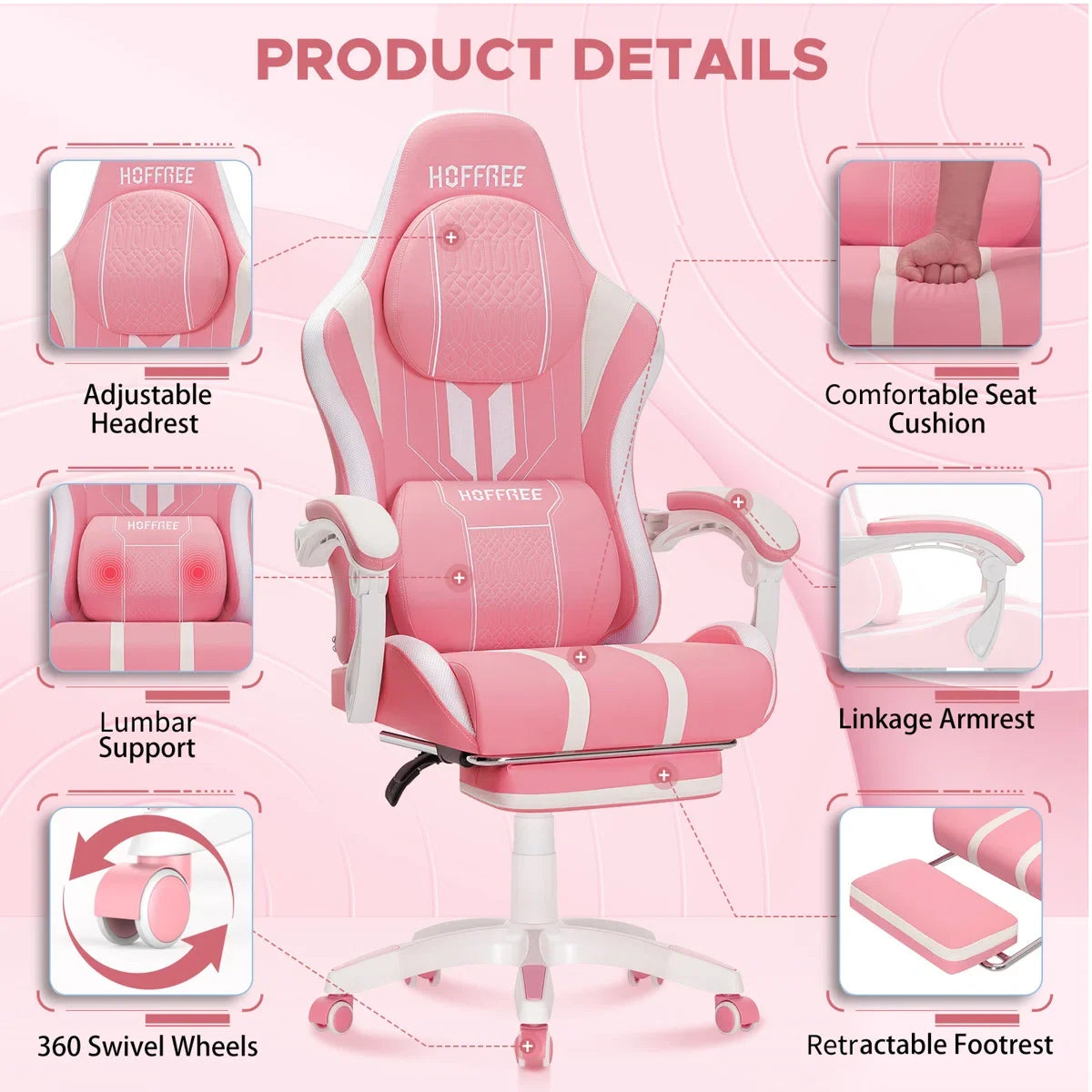 Extra Wide Gaming Chair Ergonomic Gaming Chair with Bluetooth Speakers Massage Lumbar