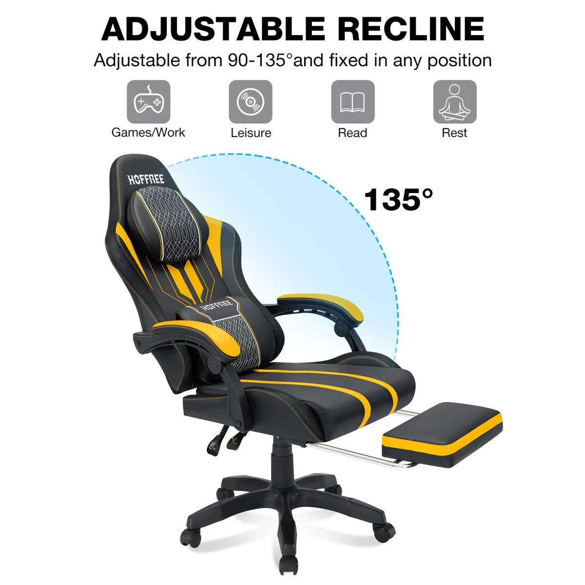 Reclining Ergonomic Gaming Chair with Massage and Bluetooth Speakers