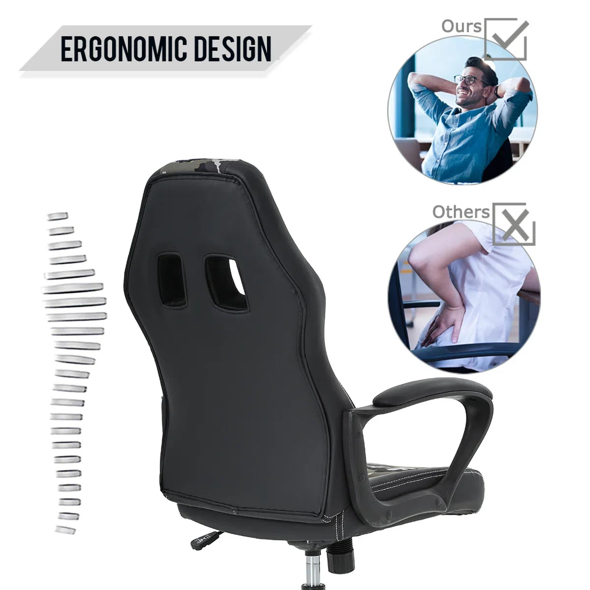 Adjustable Reclining Ergonomic Faux Leather Swiveling PC & Racing Game Chair