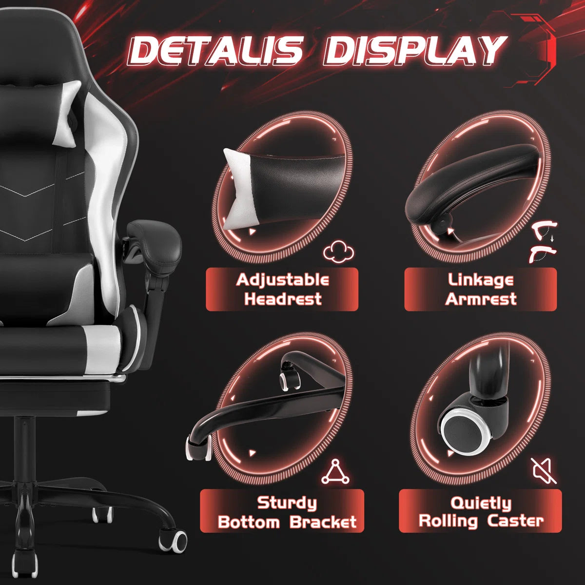 Adjustable Video Gaming Chair with Massage Swiveling PC & Racing Game Chair with Footrest