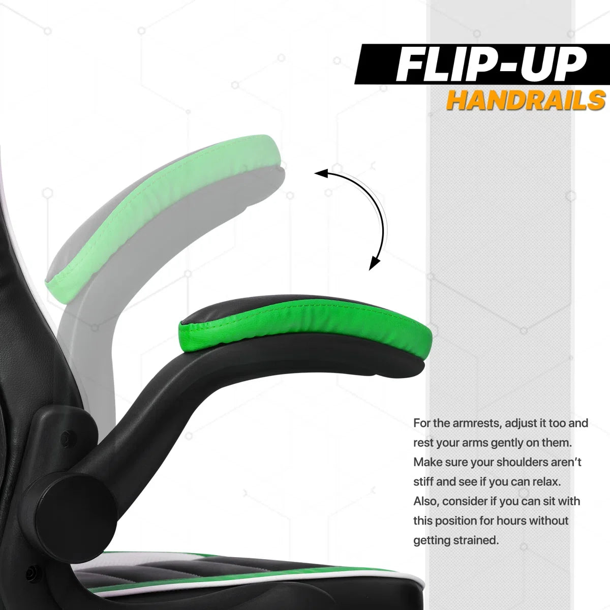 Faux Leather Chair with Floor Protector Mat Set, PU Computer Gaming Racer Seat with Flip-Up Handrail