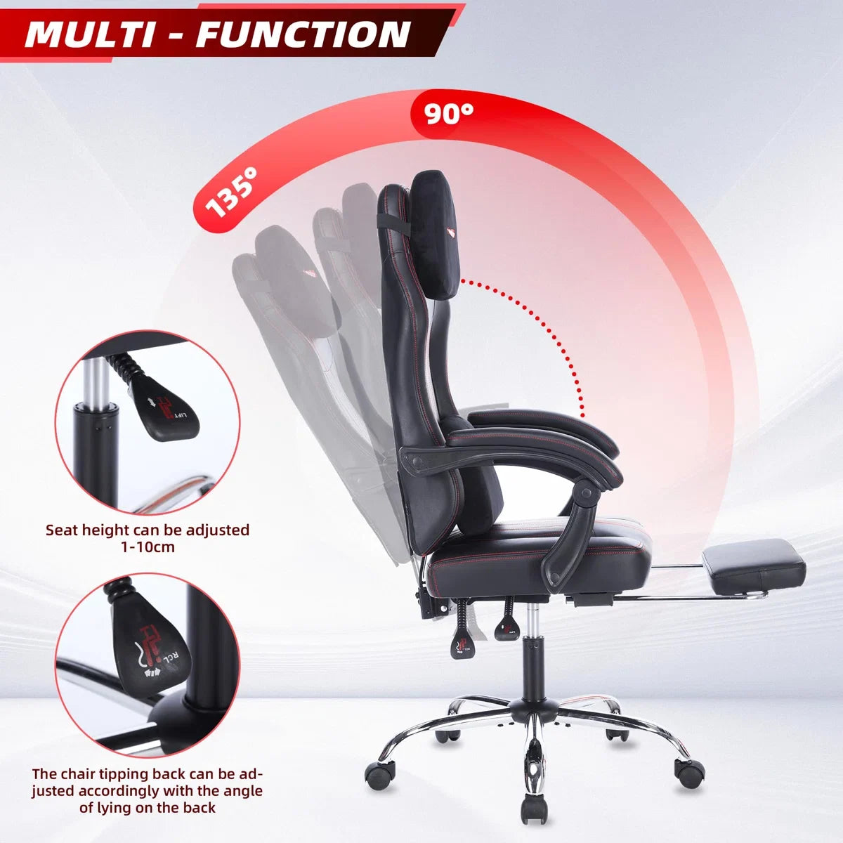 Ergonomic Gaming Chair with Footrest, Faux Leather Reclining Swivel PC Racing Office Chair, Lumbar Support, Big Tall Weight Capacity