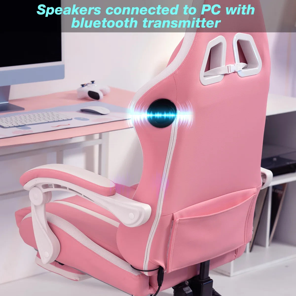 Extra Wide Gaming Chair Ergonomic Gaming Chair with Bluetooth Speakers Massage Lumbar