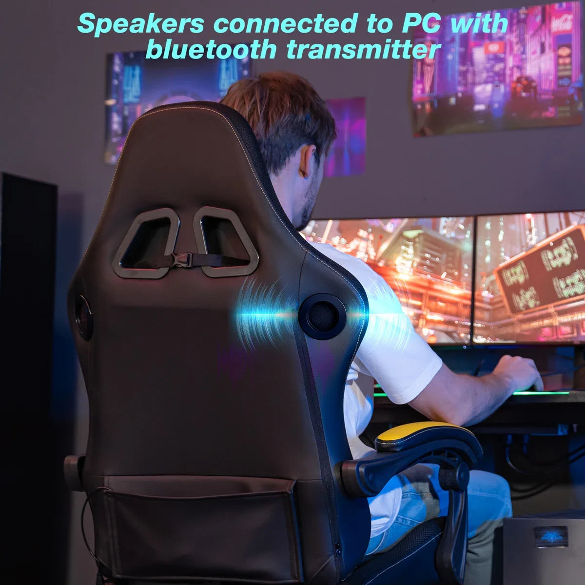 Reclining Ergonomic Gaming Chair with Massage and Bluetooth Speakers