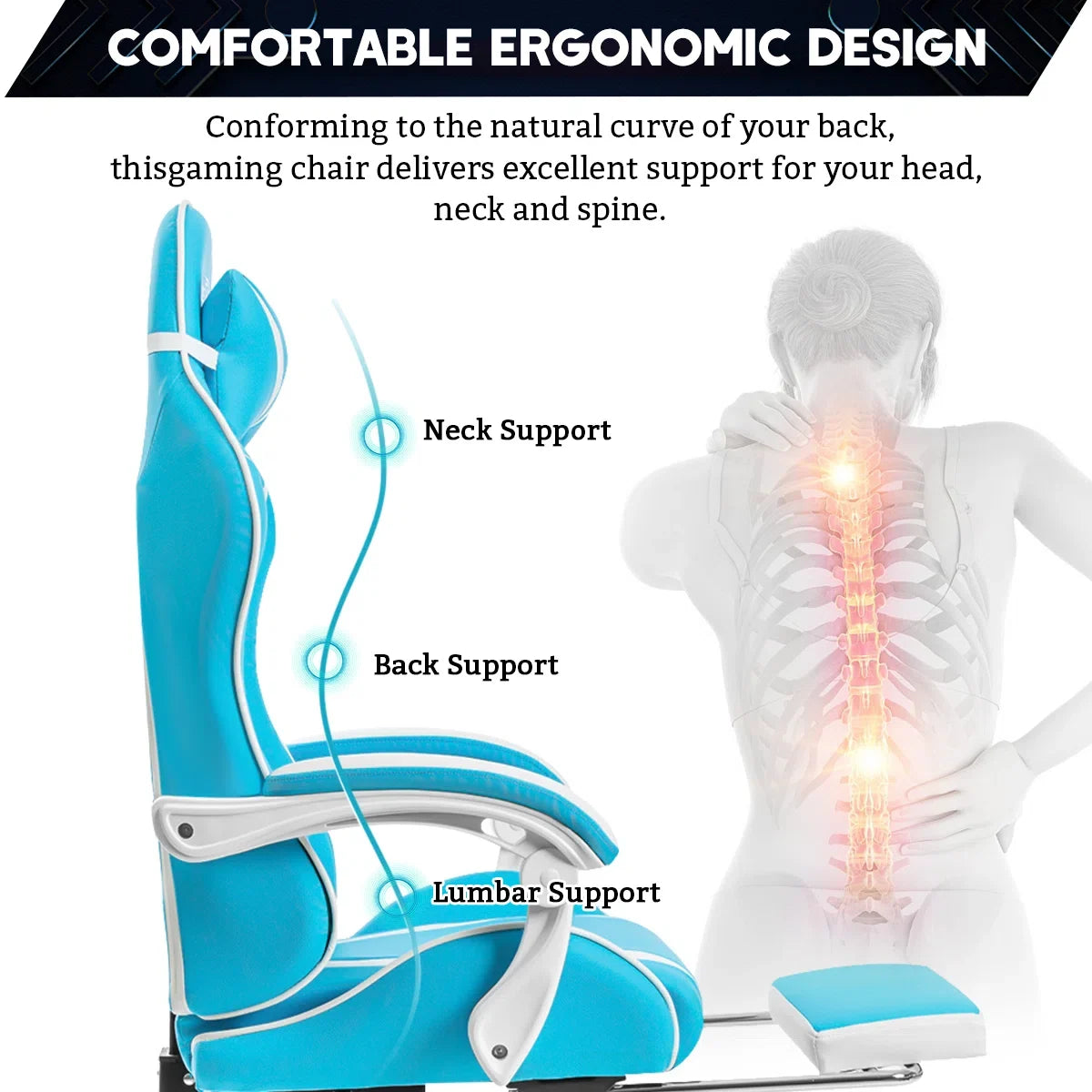 Adjustable Reclining Ergonomic Swiveling PC & Racing Game Chair with Footrest